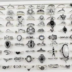 50pcs/Lot Wholesale Bohemia Mix Style Finger Rings for Women Black Round Acrylic Crystal Butterfly Enamel Love Water Drop Crown