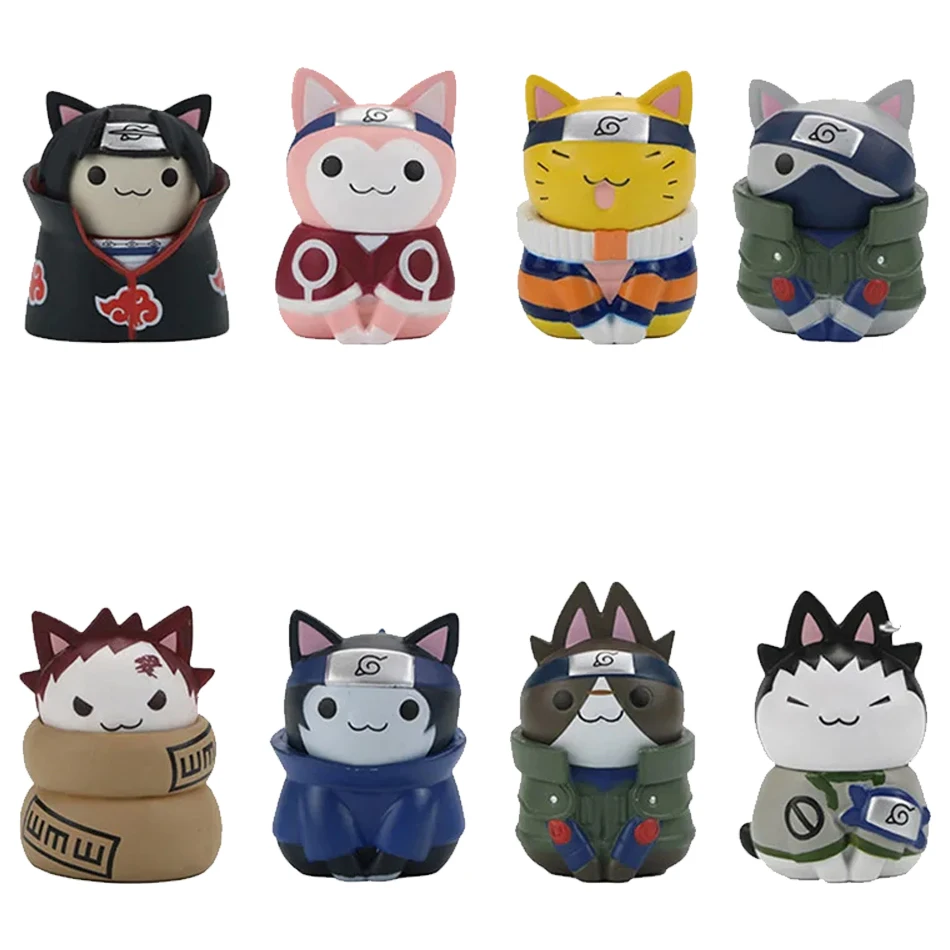Anime Naruto Figuren Spielzeug 3CM Mini Katzen Miniaturen Kakashi Uchiha Itachi Gaara Q-Version PVC-Modell Edition Desktop Geburtstagsgeschenk