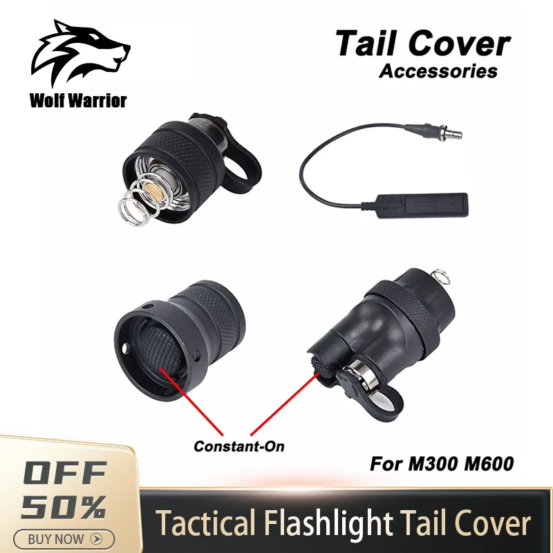 DulFlashlight-Capuchon de queue en métal pour lampe de poche Airsoft Surefir M300 Mfemale, couvercle de pressostat, lampe de chasse, fonction touristes