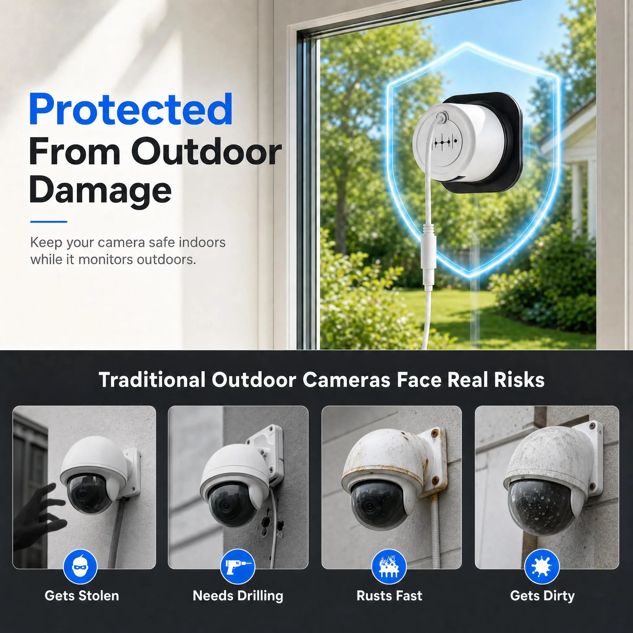 CLUZINE Window Security Camera 4MP 2K HD Dual-Band WiFi AI Human Motion Detection Night Vision Two-Way Talk
