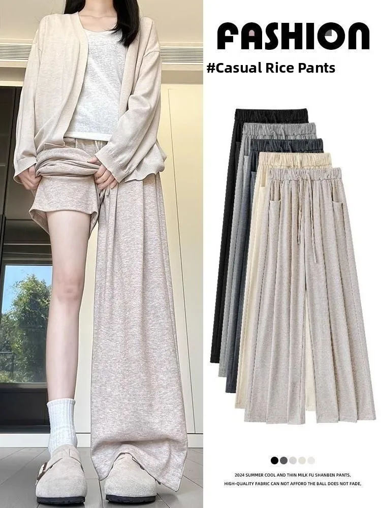 

plus Size Women's High Waist Straight Leg Fleece Lined Loose Fit Rice Noodle Pants Autumn Winter Wide Leg Trousers