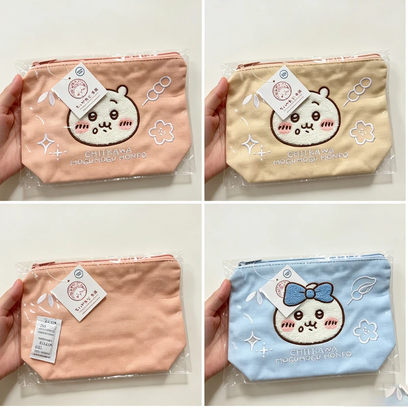 Chiikawa New Girl Cosmetic Bag Kawaii Cartoon Cute Embroidery Storage Bag Multipurpose Student Canvas Bags for Woman