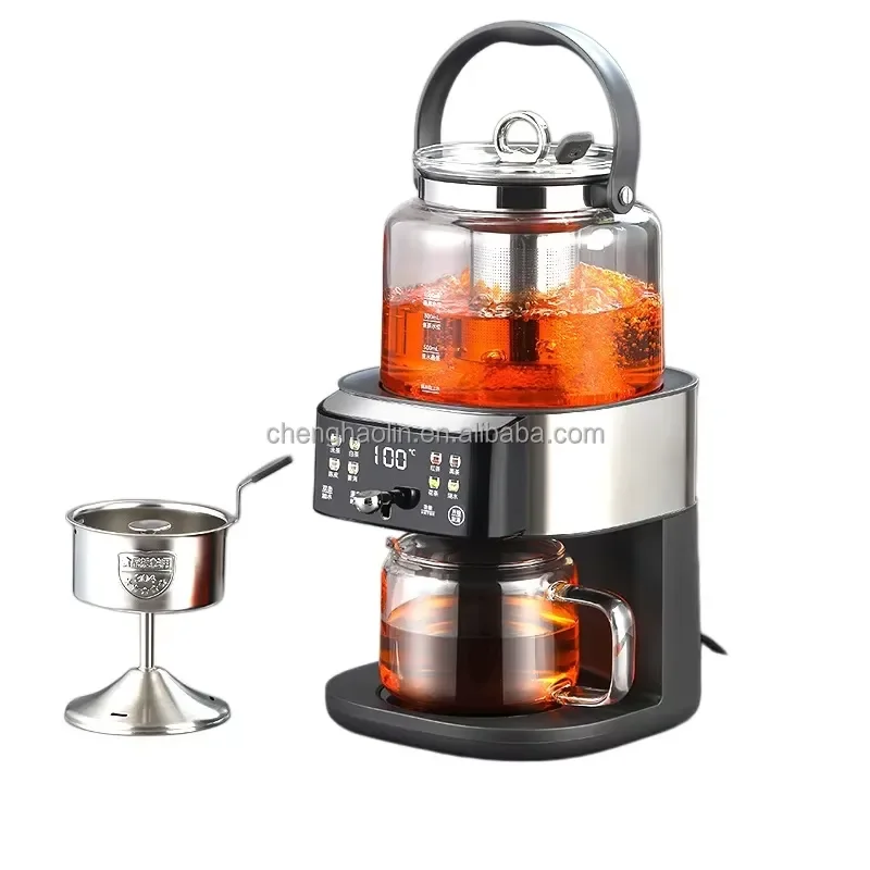 1L Electric Glass Tea Kettle Auto Water Filling Constant Temperature Thermal Insulation Home Office Brewing Pot for Black