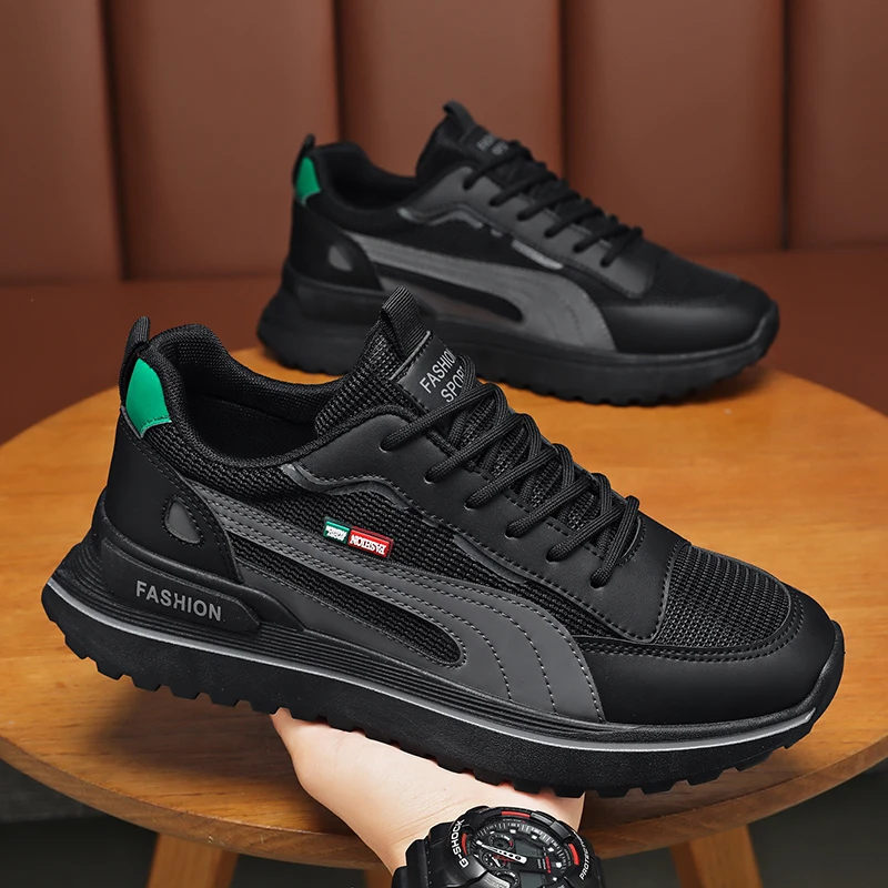 Men Color Block Casual Sneakers Mesh Splicing Lace-up Thick Sole Non-slip Wear-resistant Light Breathable Comfortable Daily