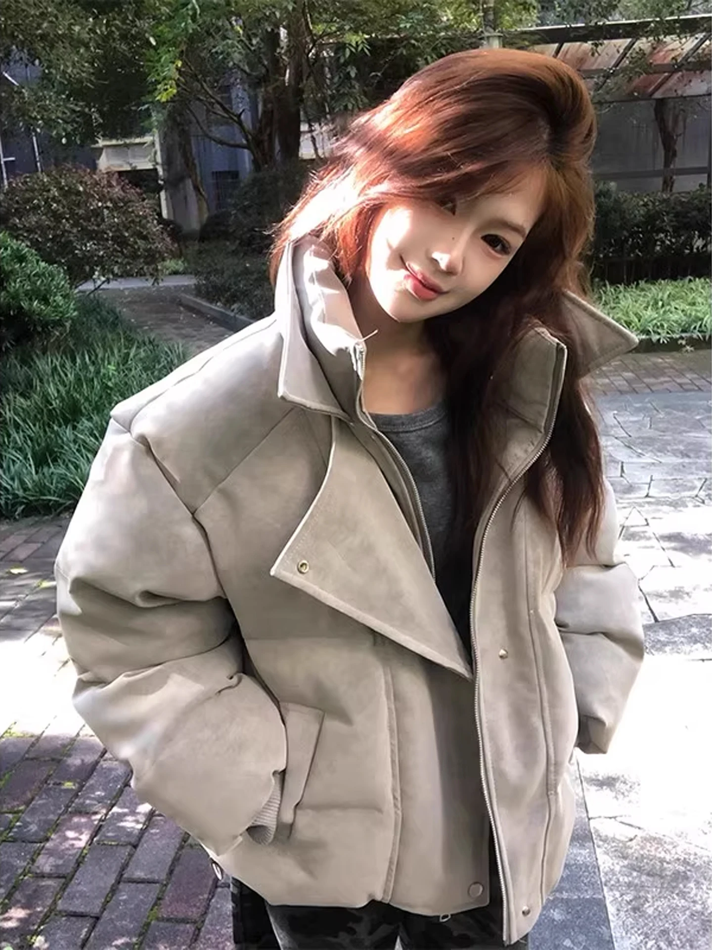 

American Sle Двухслойная окрашенная искусственная кожа Хлопок Jaet Мужчины Женщины Thiened Warm ort Bread Sle High End Feeling Cotton ...