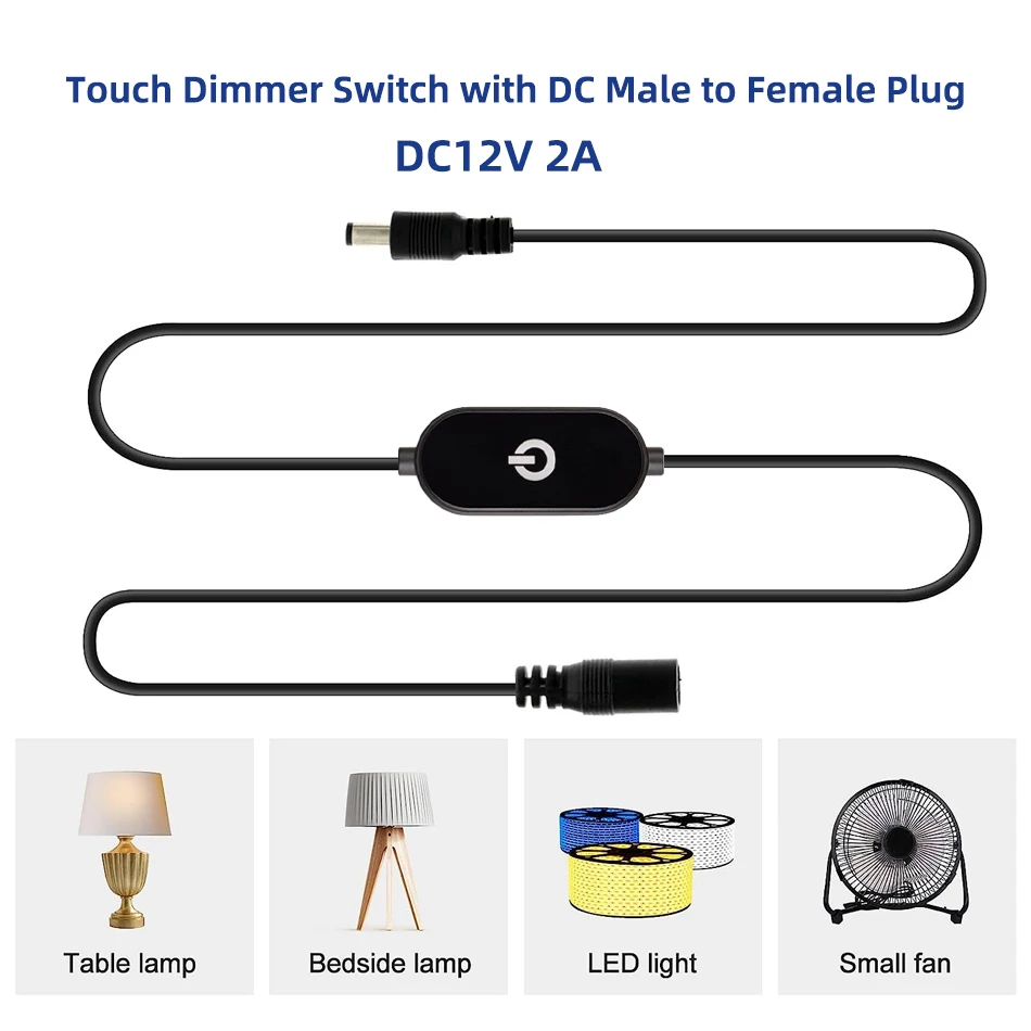 LED Touch Dimmer Switch Cable 5V USB DC 12V 2A Male to Female Connection Wire 1m Dimmable On/Off For Single Color LED Lights