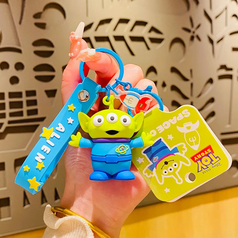 Disney Toy Story Alien Keychain Anime Three Eyes Figure Doll Keyring Bag Pendent Car Key Chian Accessories Toys Gift for Friends