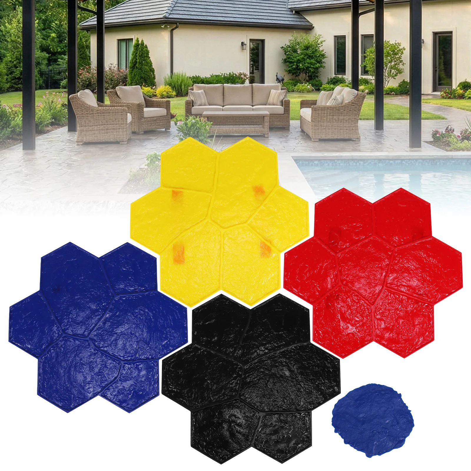 

5pcs Polyurethane Texturing Mats Rotational Pattern Slate Texture Seamless Concrete Stamping Mat with Handle for Outdoor