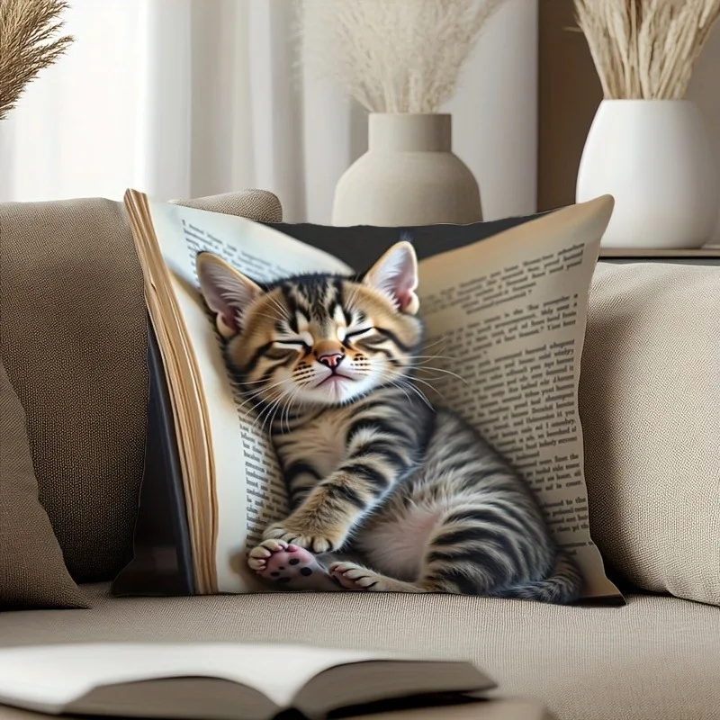 

1pc Creative Sleep Cat Fashion Design Printed Pillowcase Single Sided Comfortable Indoor Sofa Home Cushion Pillow Set Accessorie