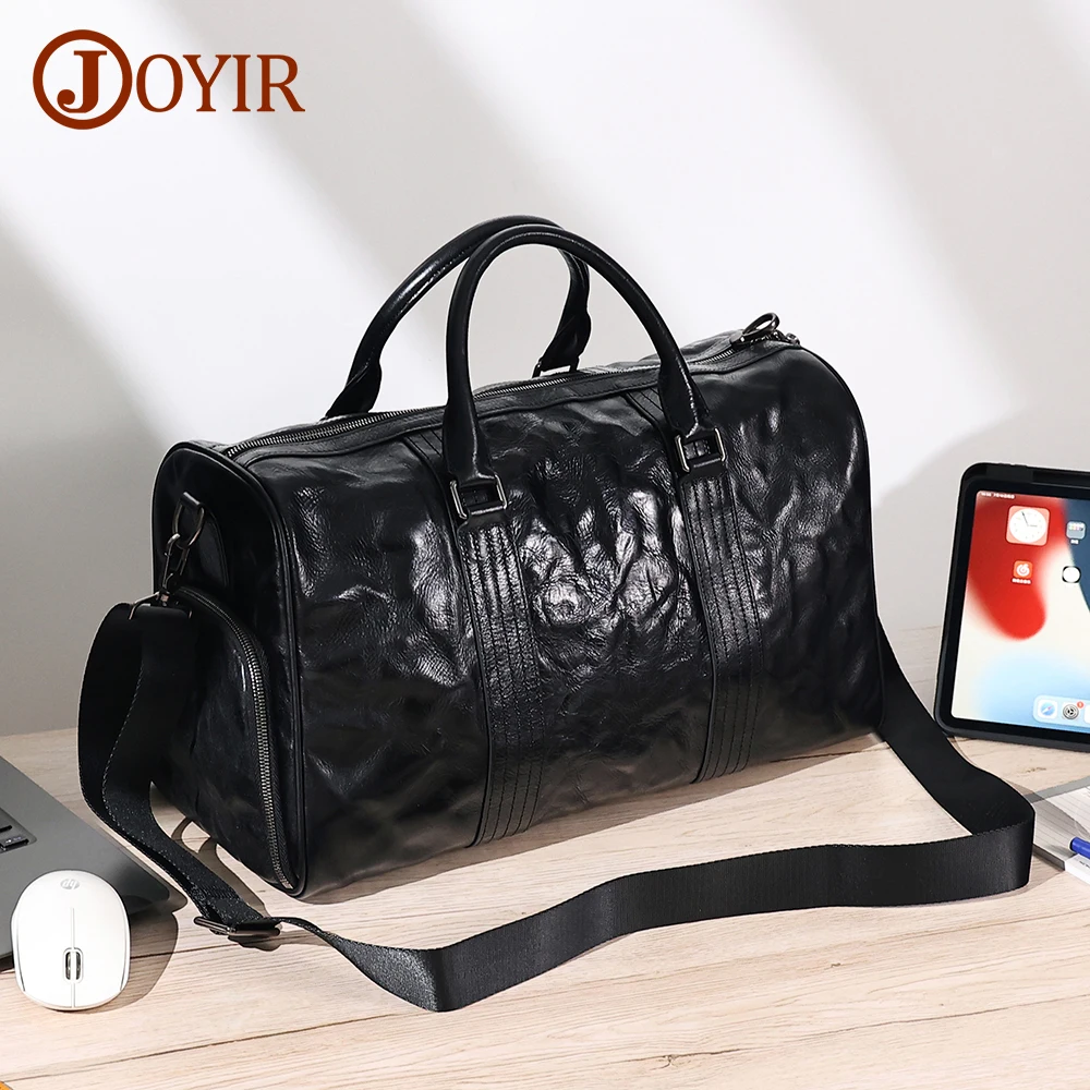 JOYIR Genuine Leather Men Duffle Bags Travel Bag Sports Gym Weekender Overnight Luggage Male Large Capacity Carry On Bag Handbag