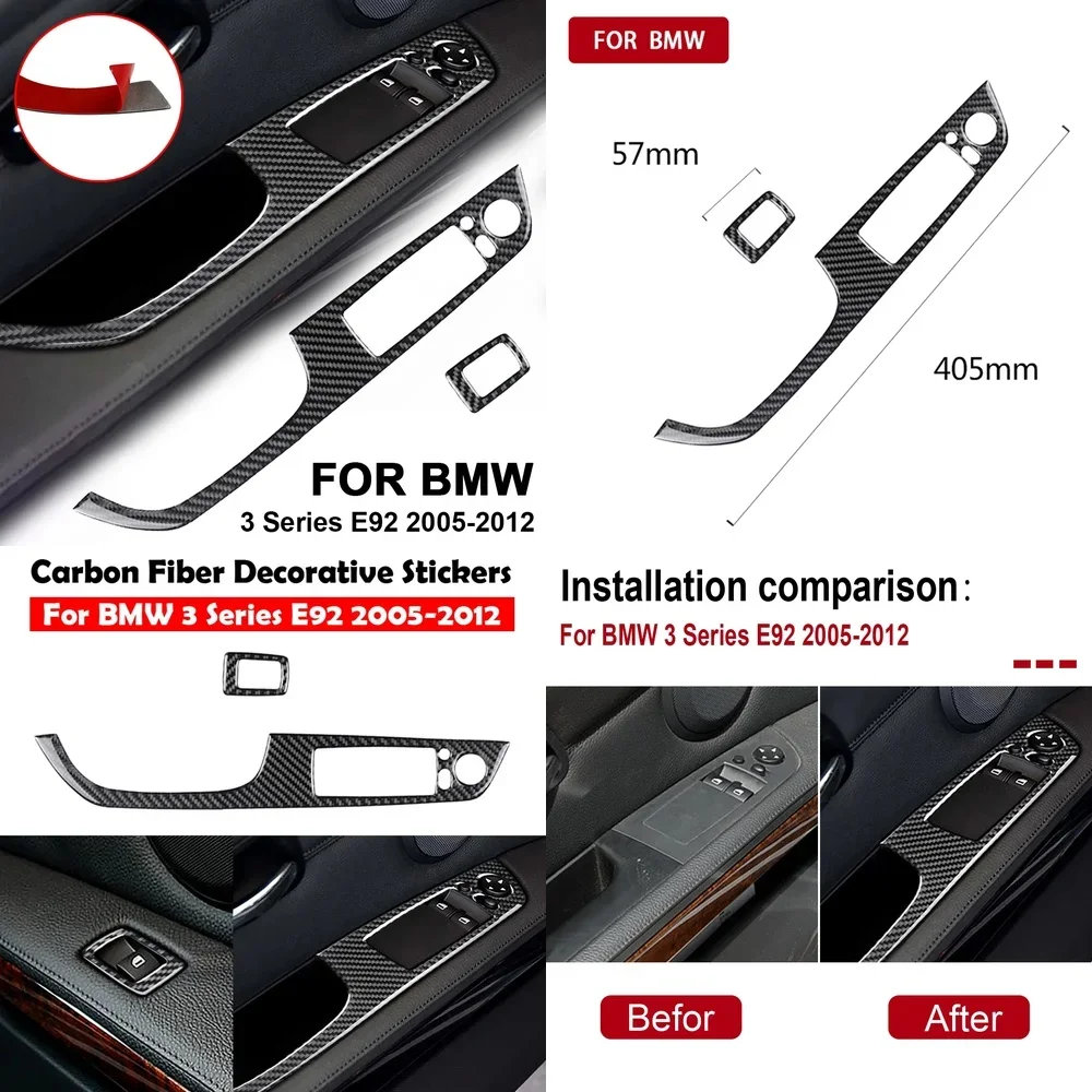 

For BMW 3 Series E92 2005-2012 Car Styling Left Side Driver Door Window Switch Cover Trim True Carbon Fiber Sticker Accessories