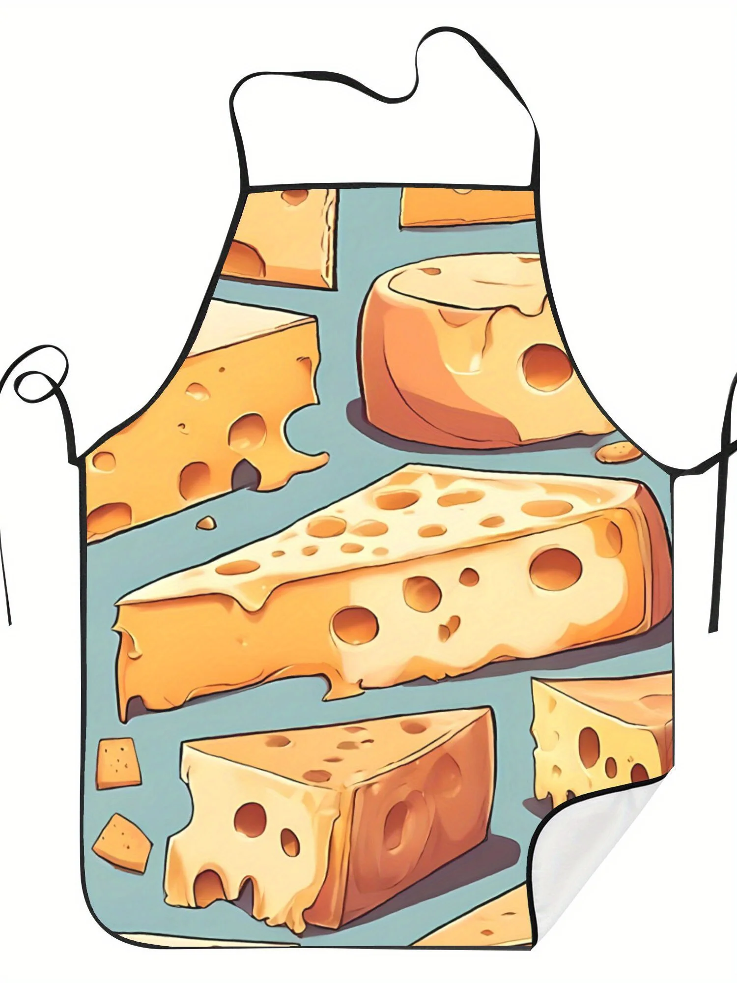 Cheese Slices Print Apron, Cartoon Dairy Graphic Cooking Bib, Retro Food Kitchen Decor, Gift for Cheese Lover Chef