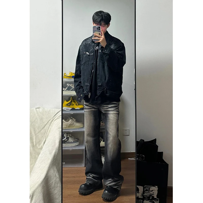 

Retro American Vibe Men's Jeans High Street Waed adient Bla ey Flared CleanFit Straight Leg Cotton Polyester Blend