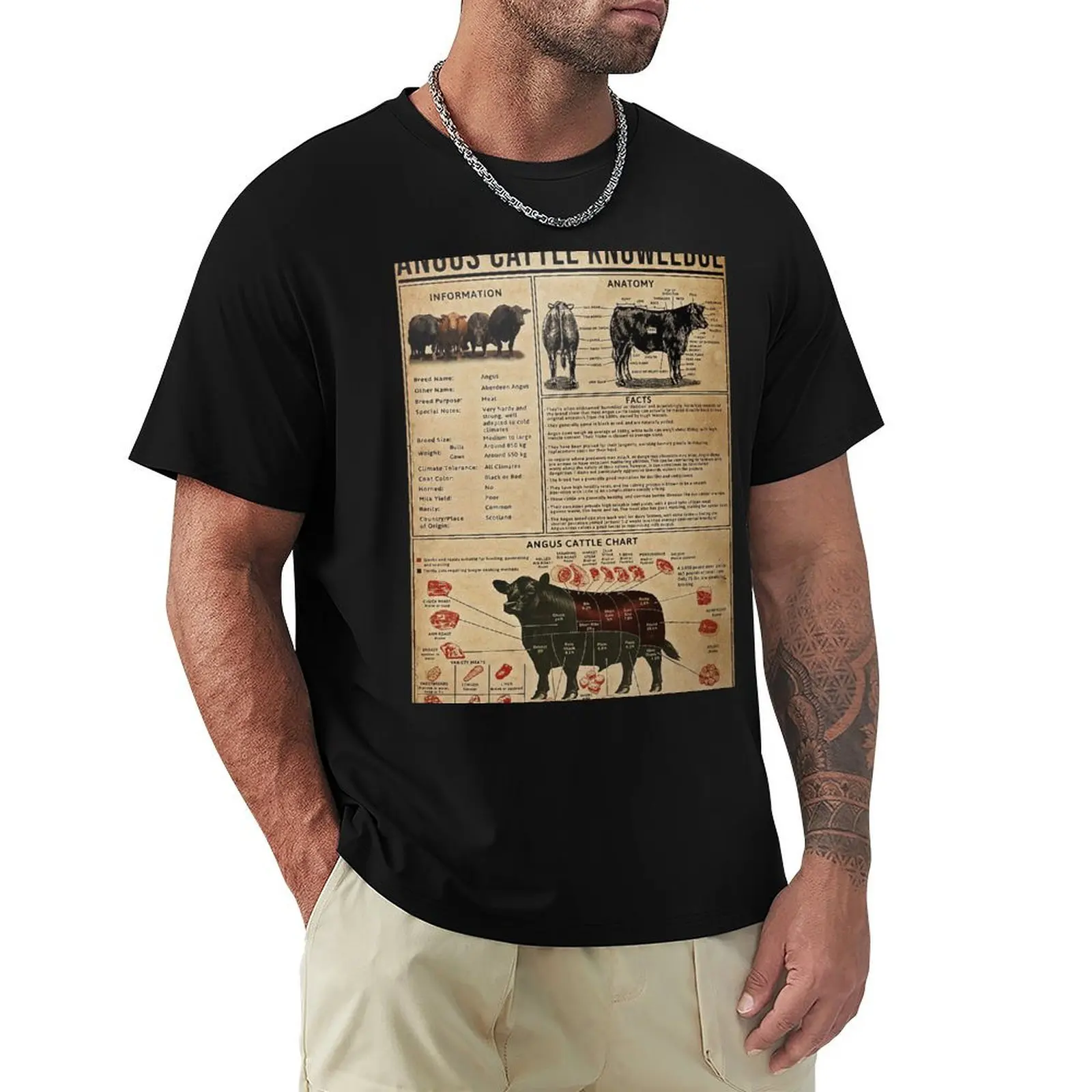 Angus Cattle Knowledge Poster T-Shirt Summer Sports Quick Dry T-Shirt