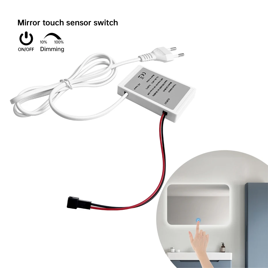 

DC 12V Mirror Touch Switch Single Color/CCT Adjustable Touch Sensor Dimmer For Bathroom Cupboard Mirror Light Decoration