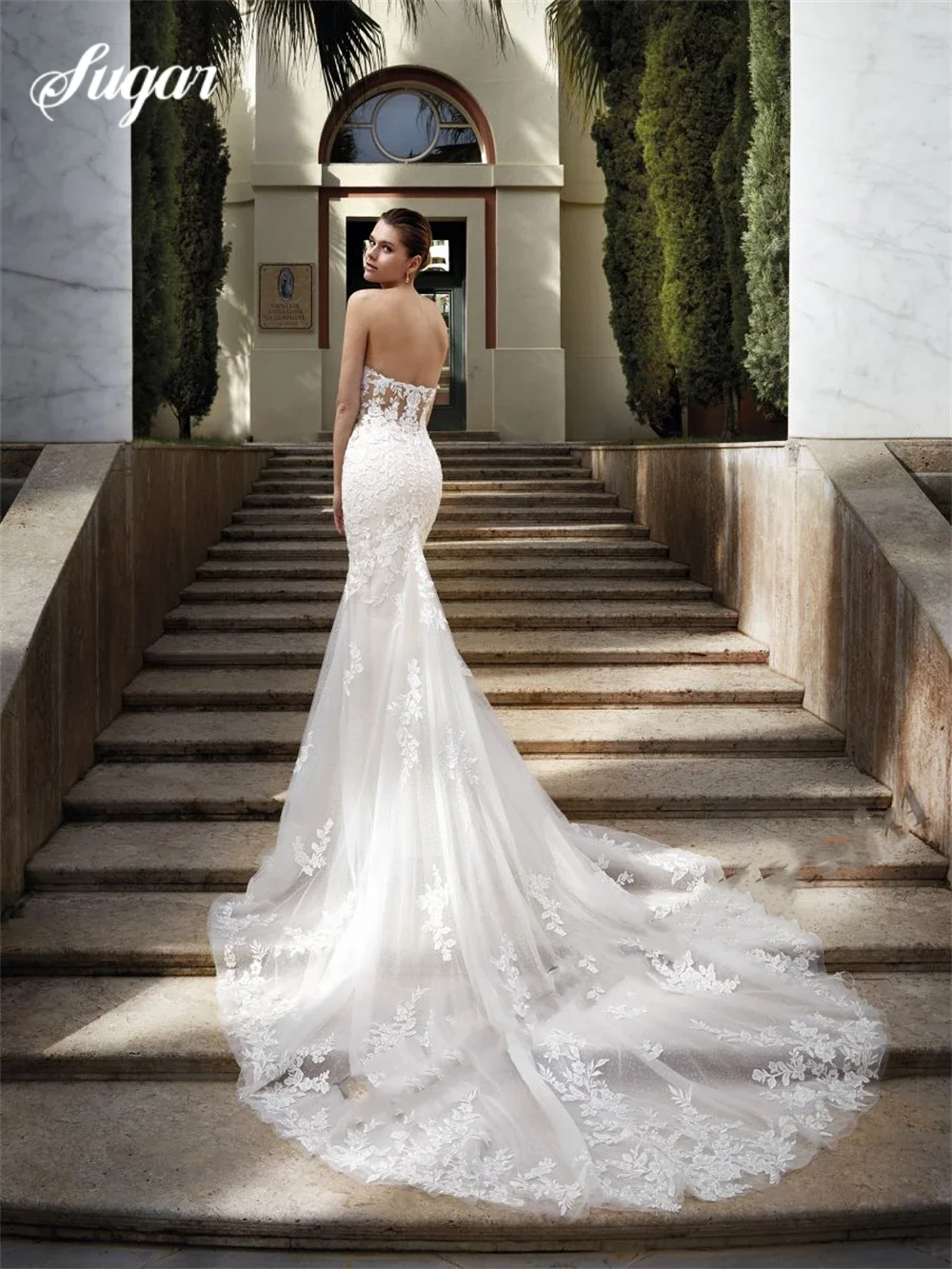Off Shoulder Mermaid Wedding Dresses Sweetheart Cap Sleeves Button Lace Appliques Backless Robe De Mariee for Brides Customised
