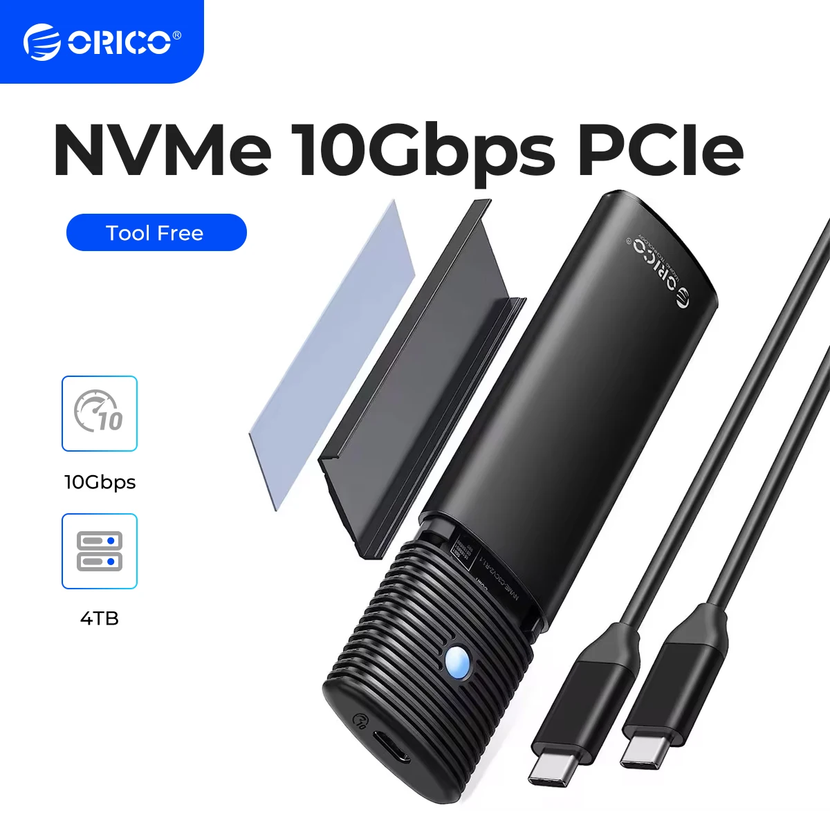 ORICO M2 SSD Enclosure NVMe 10Gbps PCIe M.2 SSD Case Portable USB C 3.2Gen2 Tool Free External Adapter with Metal Heat Sink