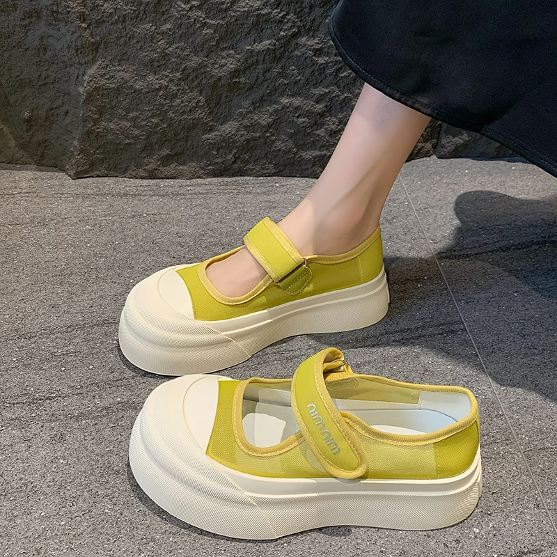 New French Women's Shoes Hook and Loop Casual Platform Fashion Comfortable Simple Hundred Wind Daily Girls Mary Jane Retro Shoes