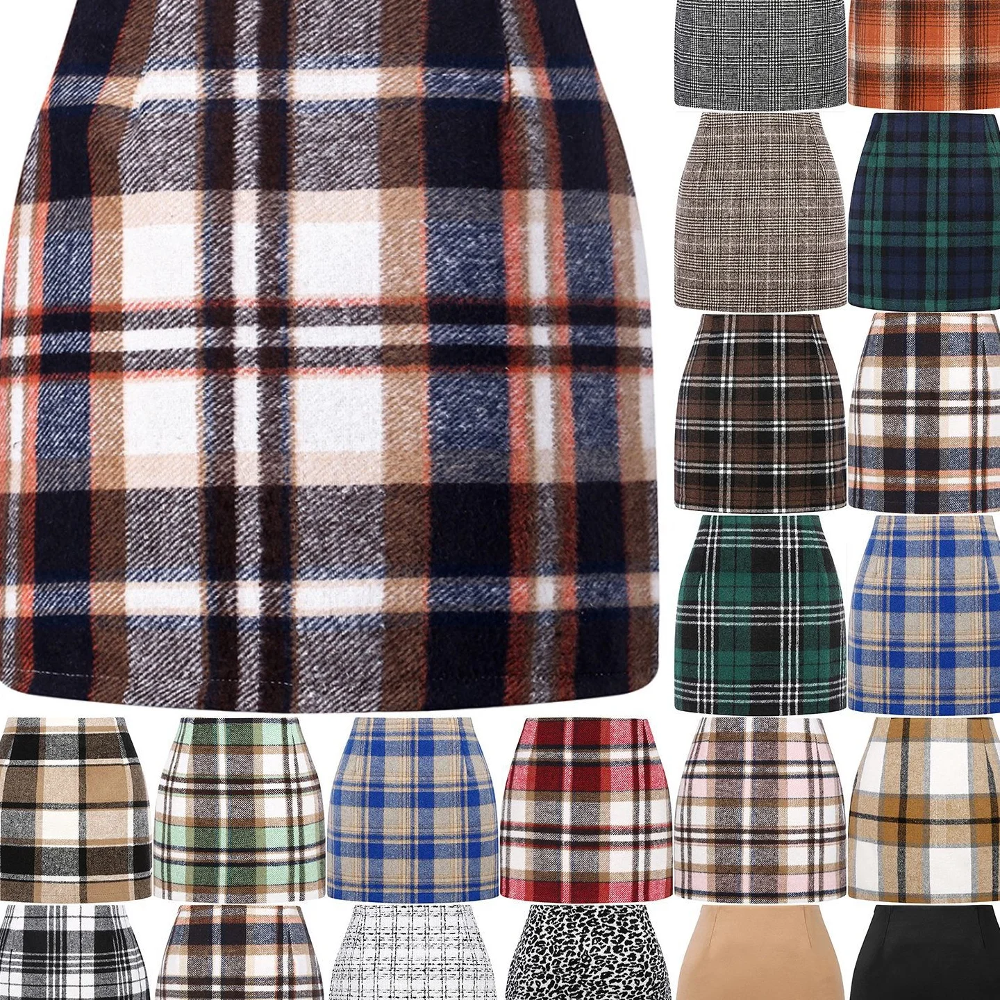 Jupe à carreaux taille haute pour femmes, jupe crayon serrée en laine, rétro, moderne du milieu du siècle, Station indépendante, tendance S