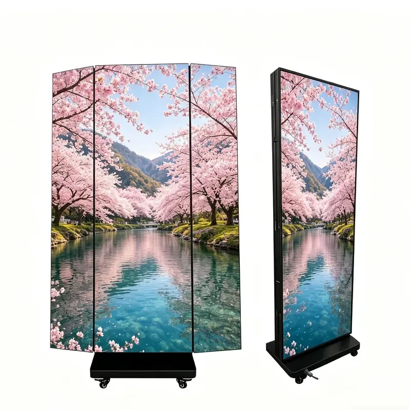 Portable Three Fold LED Poster Screen GOB P1.86 Full Color for Retail Display in Indoor Shopping Malls