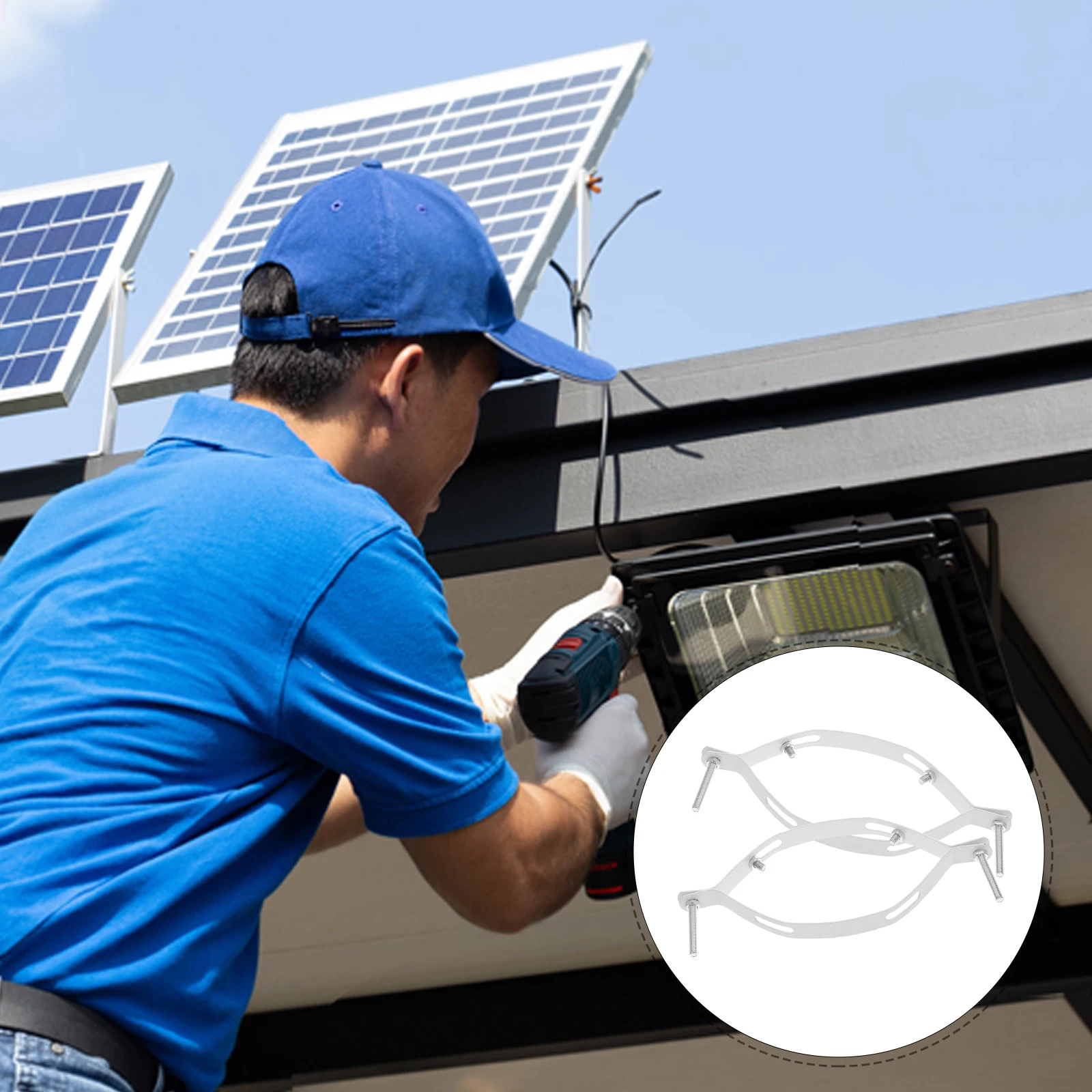 

1 Set Solar Light Pole Mounting Bracket 4 Hoops Installation Iron Sheet Lamp Post Arm Versatile Compatibility Easy Installation