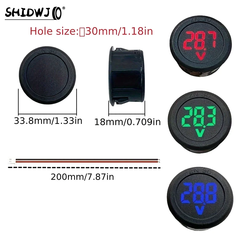 Car LED Digital Display Circular Two-wire Voltmeter DC Digital Voltmeter Reverse Connection Protection Tools Voltage Meter