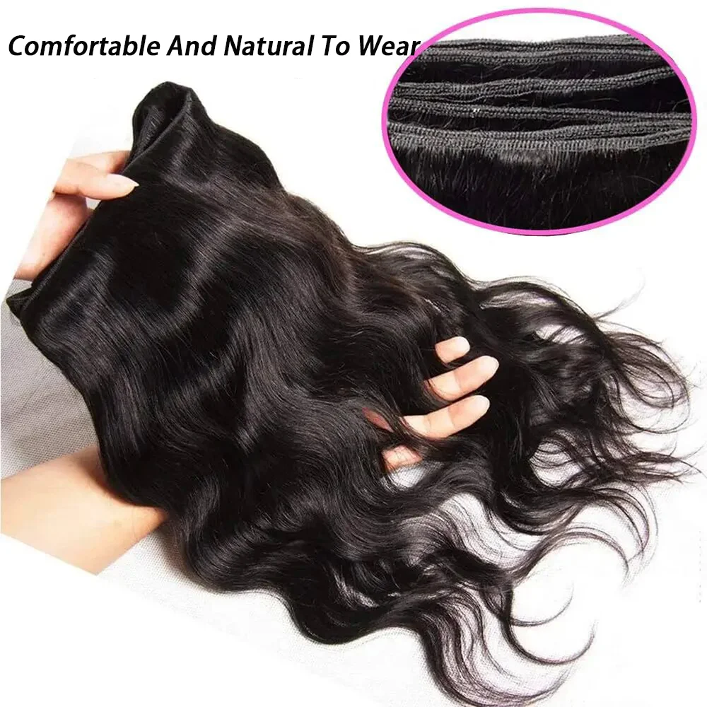 Onda do corpo pacotes de cabelo humano real com 13x4 renda transparente frontal 100% cabelo humano não perfurado orelha a orelha frontal e tece