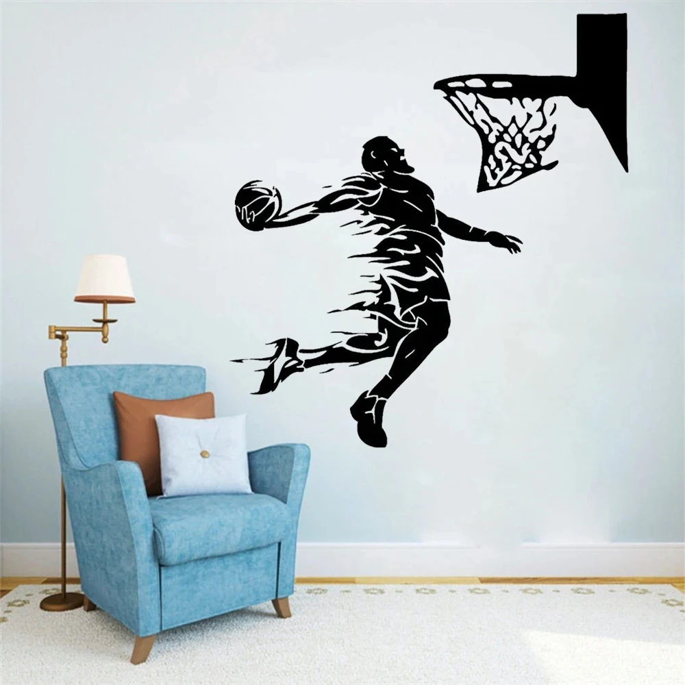 Athlete Basketball Slam Dunk Wall Sticker Sports Athletic Competition School Hall Teen Decor Vinyl Decal Kids Room