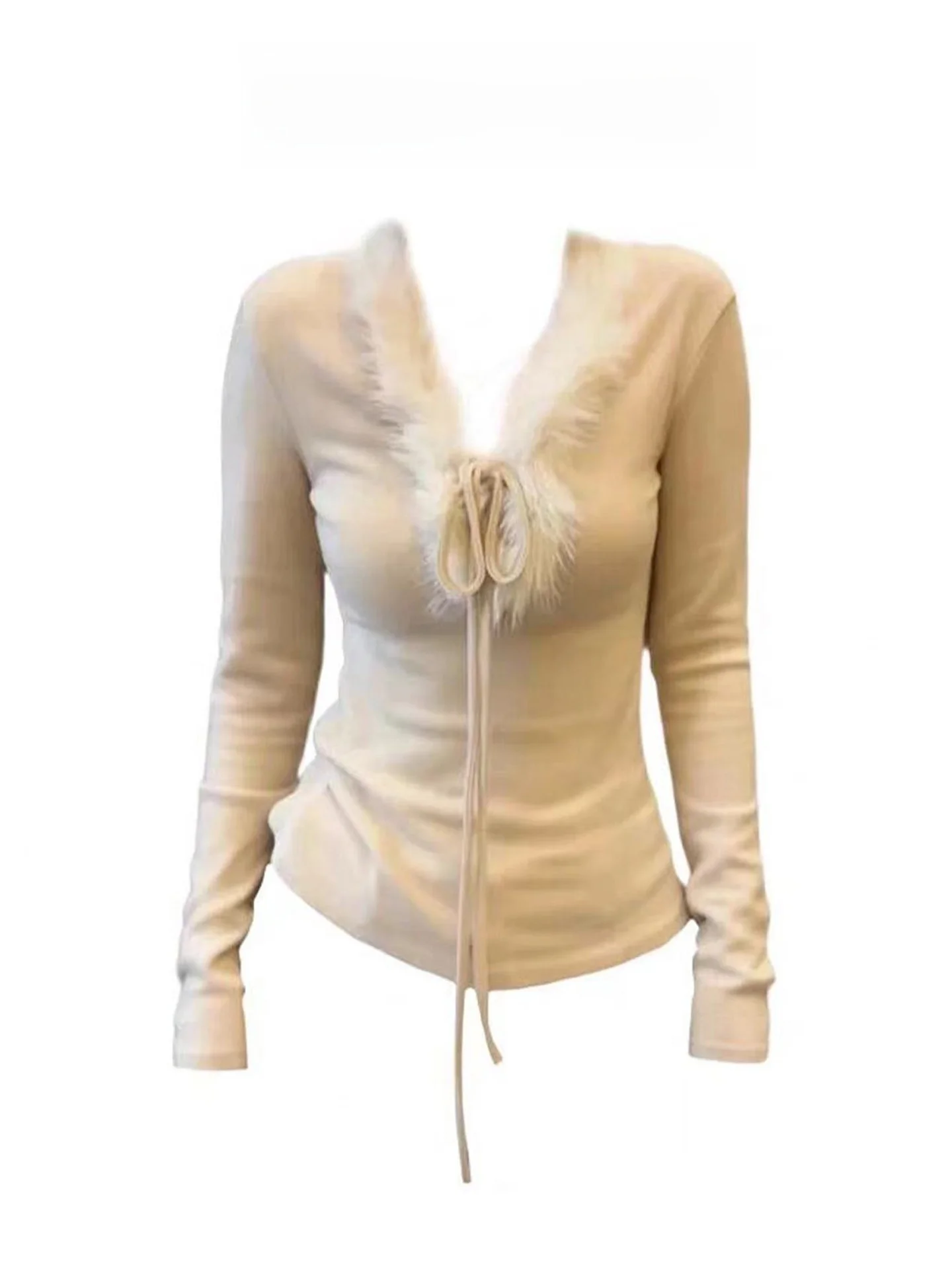 

Корейская женская приталенная дышащая кофта с меховым воротником, поясом и защитой от загрязнений