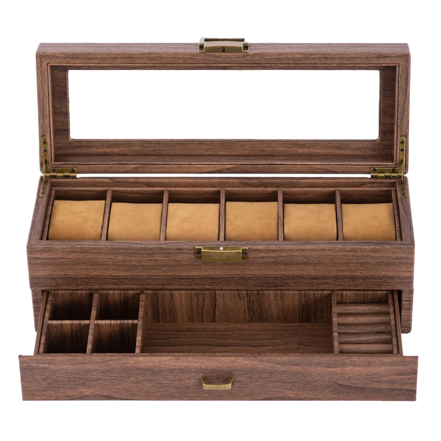 Новый стиль, коробка для часов из искусственной кожи, коричневая винтажная древесина, кожаный браслет для часов, коробка для хранения, коробка для коллекции часов