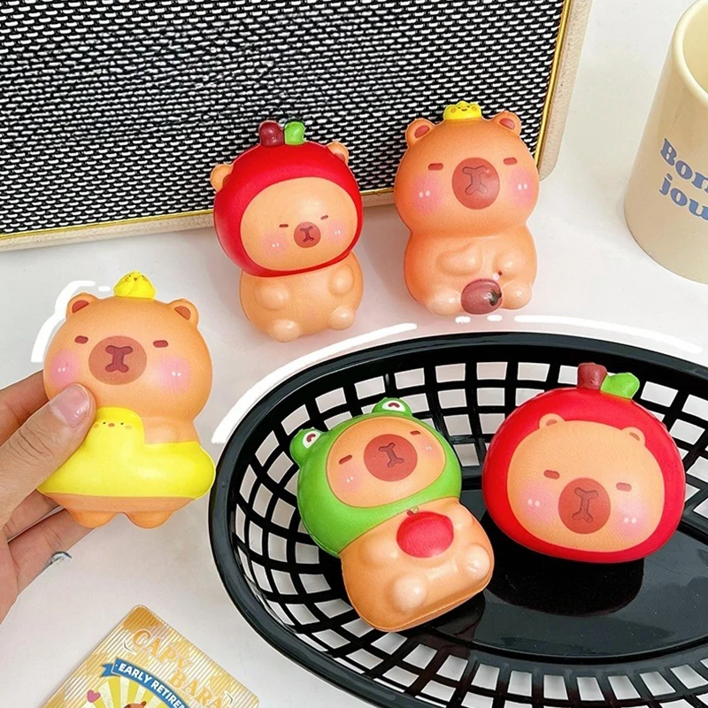 

1Pcs Capybara Hat Squeezing Silicone Toy Cute Cartoon Slow Rebound Decompression Toy Venting Ornaments Children's Gift Toy