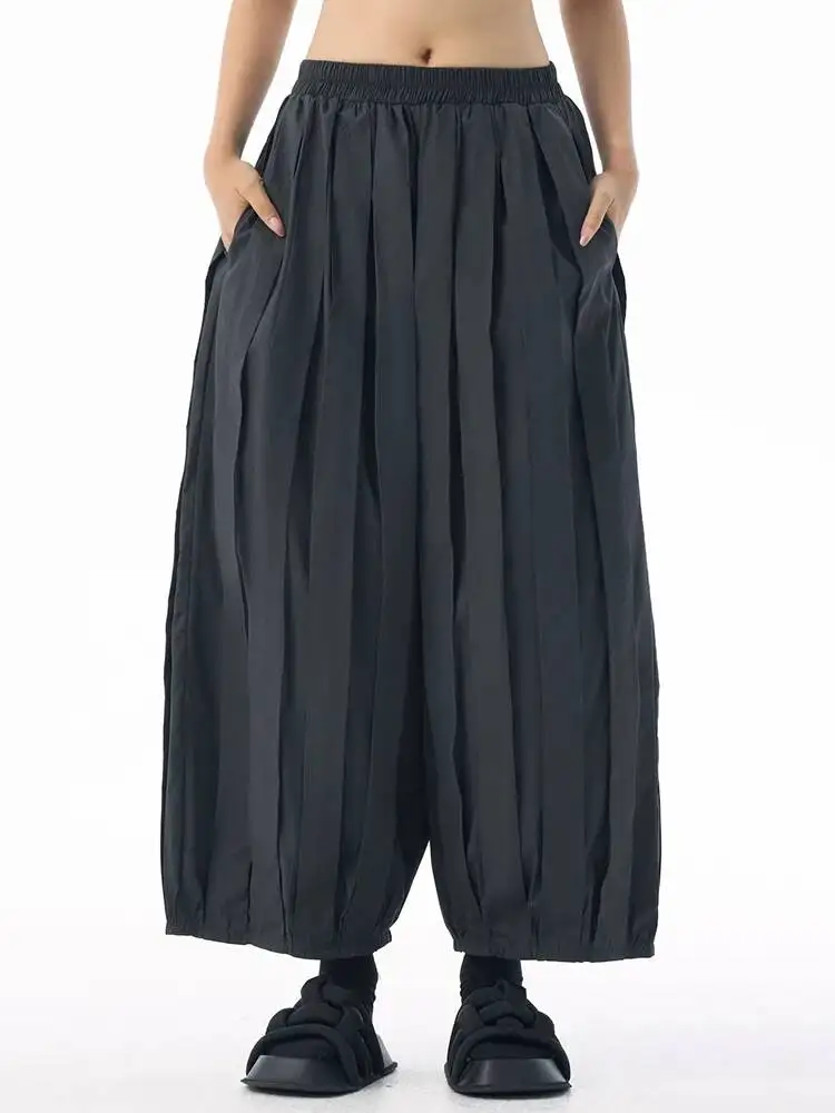 مرونة عالية الخصر الأسود عادية مطوي بنطال ذو قصة أرجل واسعة بنطلون جديد المرأة موضة المد ربيع الخريف