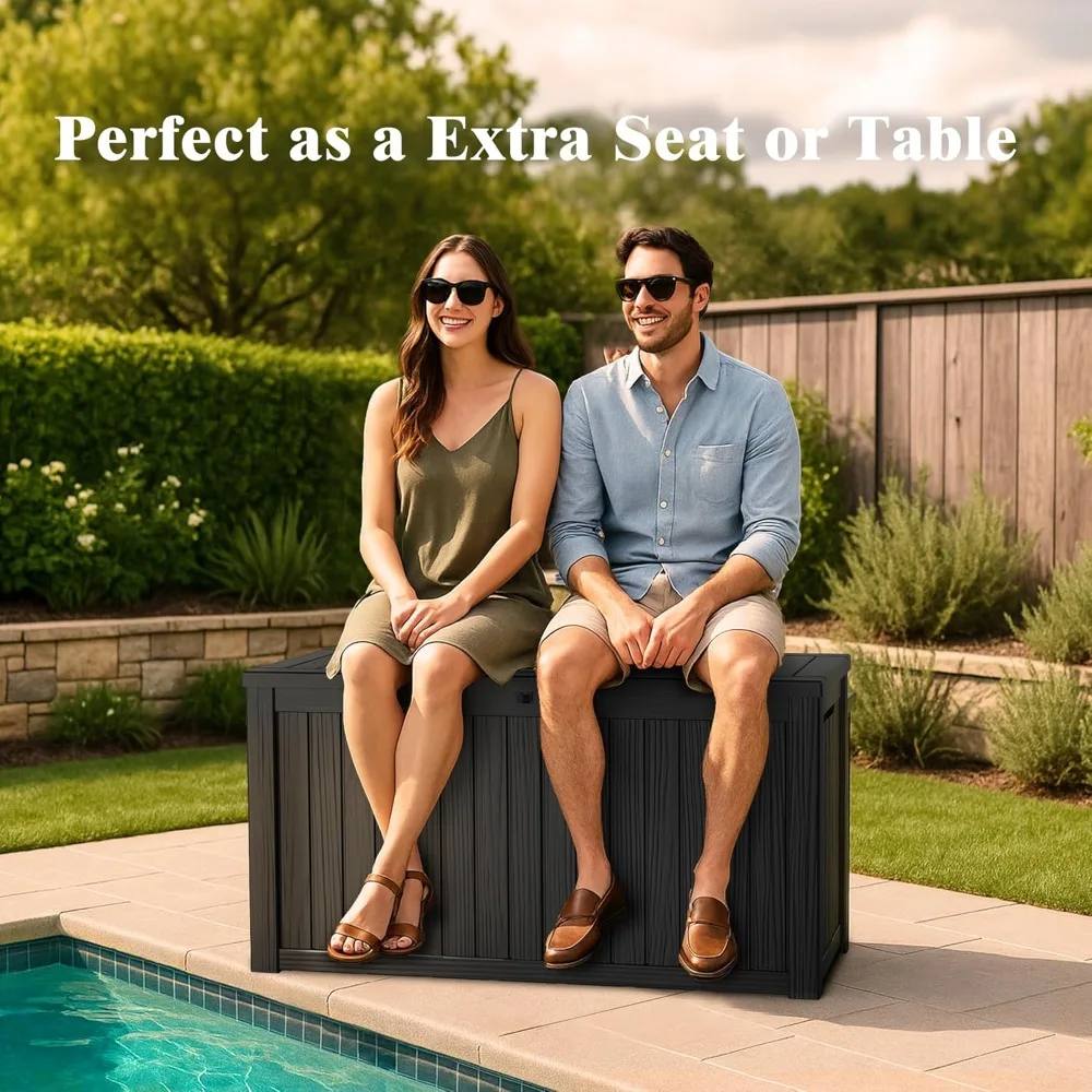 กล่องเก็บของกลางแจ้งกันน้ำ - ความจุ 150 แกลลอน, กล่องเก็บของแบบมีกุญแจสำหรับเก็บอุปกรณ์ทำสวนและเบาะรองนั่งในลานบ้าน เหมาะสำหรับใช้งานกลางแจ้ง