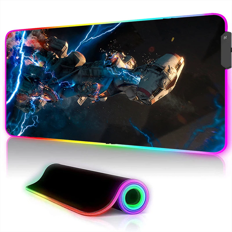 

RGB Spacecraft Luminous Mouse Pad LED Computer Star Wars Gaming Accessories Desk Mat Laptop Anime Gamer Cabinet XXL Keyboard Rug