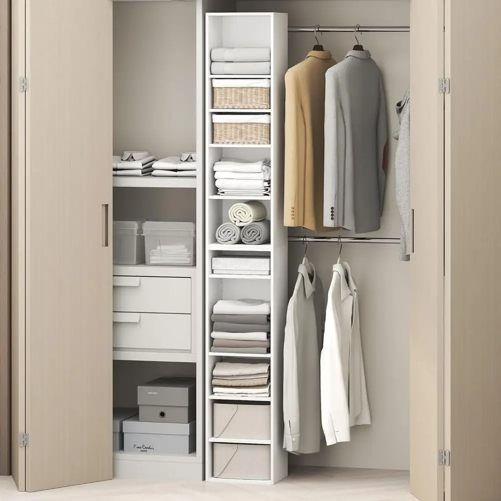 urinno PASIR 10-Tier Closet Organizers and Storage, Open Shel, Storage Organizer, 12-Inch Width, or Closet, Bedroom, White