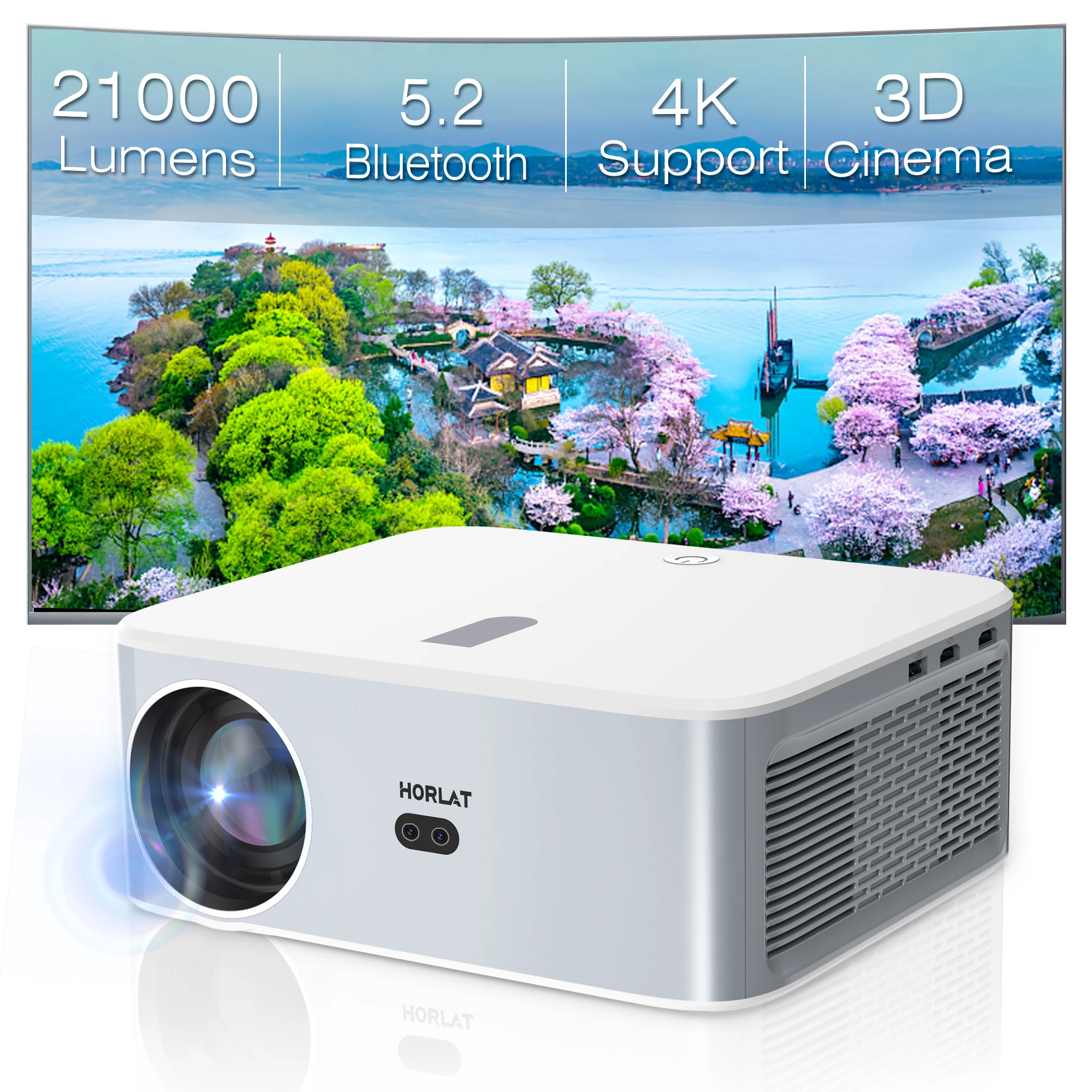 HORLAT 21000Lumens Android 4K Projector LED Beamer Full HD 1080P Video Home Theater Keystone 5G WiFi Portable Proyector