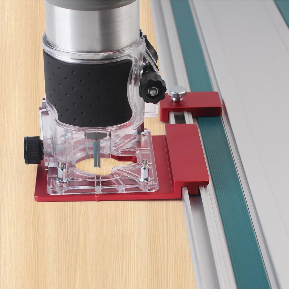 1Set Guide Rail Adapter, Straight Line Milling Groove Aluminum Alloy Auxiliary Bracket with Limiter Compatible Most Router