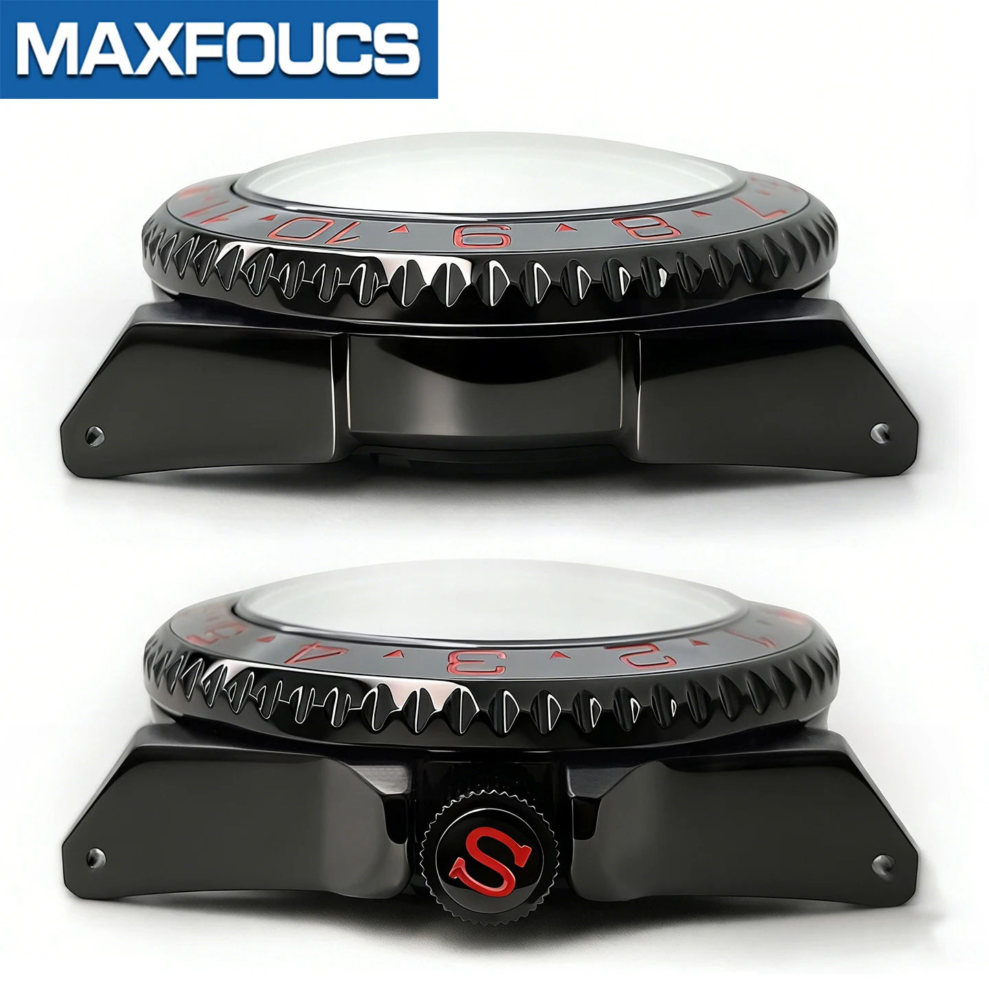 Samurai glänzendes schwarzes Edelstahl-Uhrengehäuse SKX MOD NH35 NH34 mit 3'O-Uhrkrone, Saphirglas, individuelles Zubehör – Detail 7
