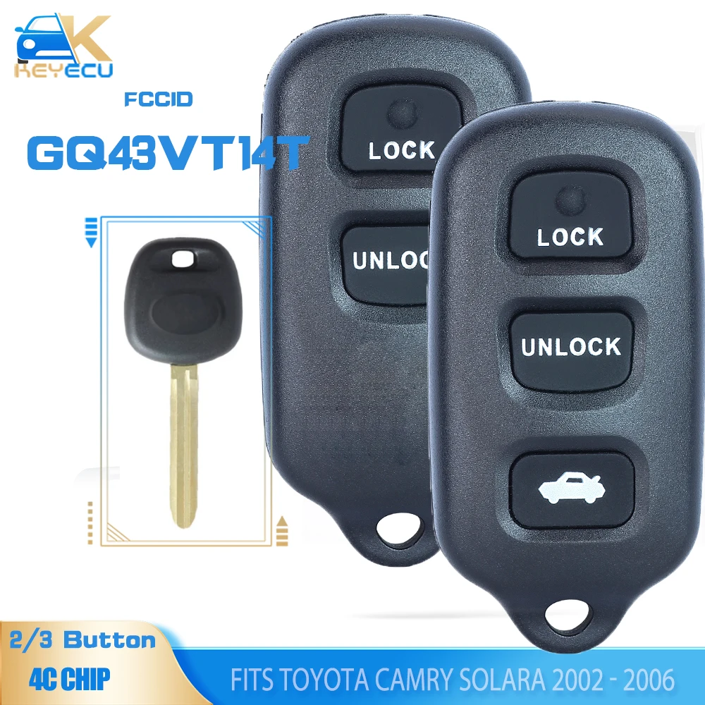 KEYECU GQ43VT14T Remote Control Car Key Fob 4C Chip for Toyota Camry Solara 2002 2003 2004 2005 2006