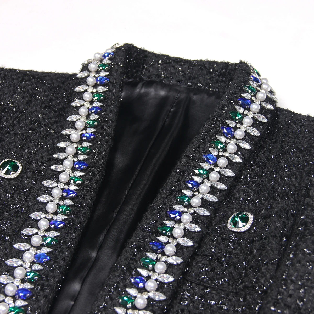 High Quality And Fashionable New Heavy Industry Diamond Studded Nail Bead Green Fruit Collar Short Woolen Women's Jacket Set
