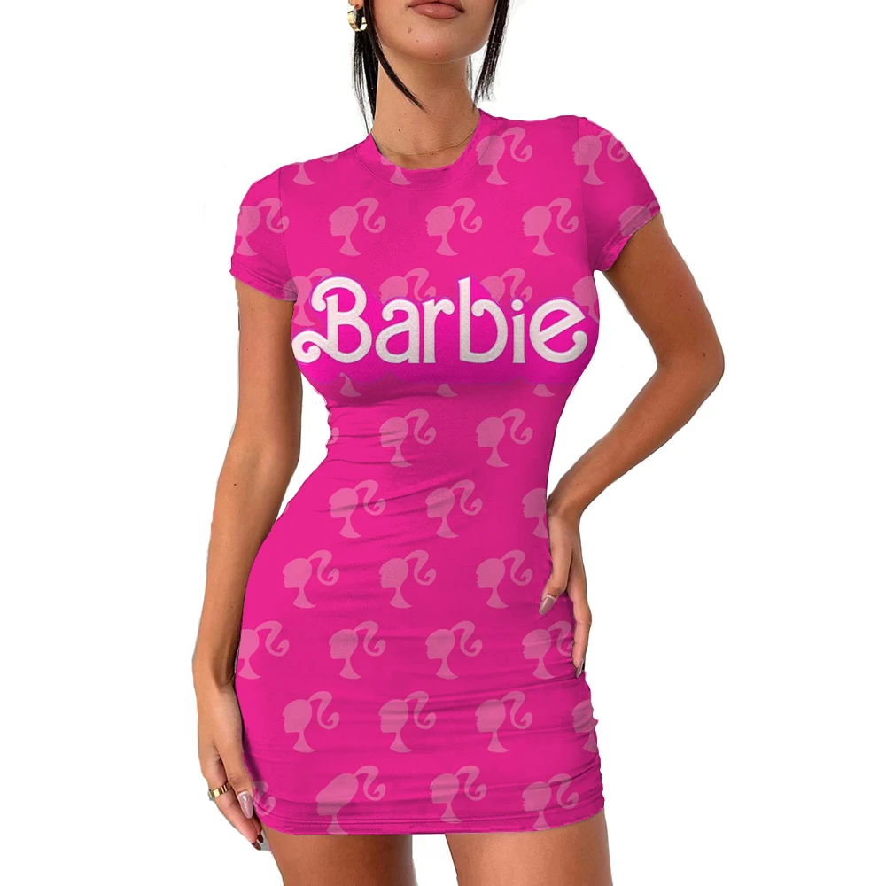 

Sexy Barbie backless tight fitting dress, short sleeved pleated slim mini skirt, women's party tight fitting Sundress tank top,