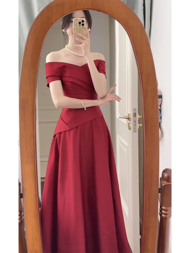 

Red Evening Gown One oulder Wedding Dr for Women Ele Floor-Length Adult Ceremony Cotail Par Performance Dr