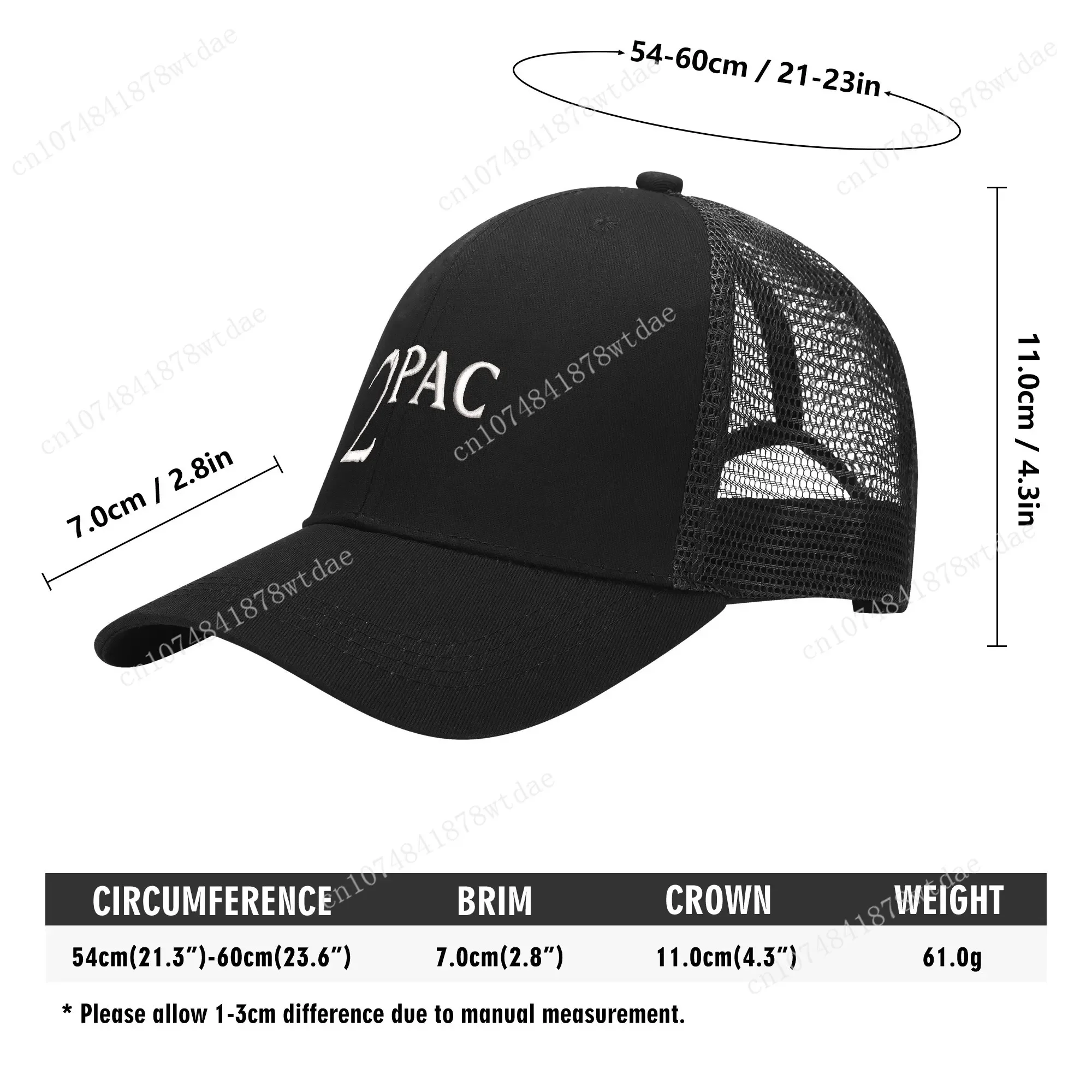 Rap 2Pac Tupac Logo Embroidery Hat Mens Womens Sports Baseball Hats Hip Hop Mesh Cap Summer Headdress Custom Made Caps