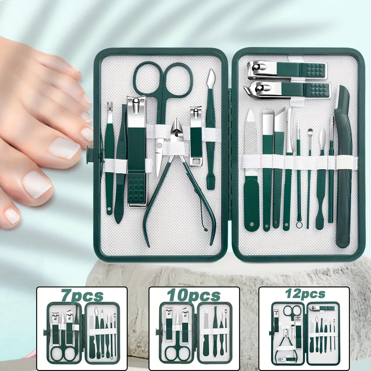 Tagliaunghie e set per pedicure in acciaio inossidabile per unghie verdi e strumenti di bellezza per unghie dei piedi, kit professionale per rifinitura manicure