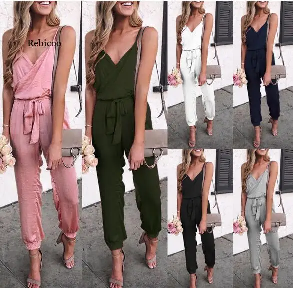 2019 Summer New Women's Solid Color Sexy Casual Suspender Belt Jumpsuit Body Feminino  Body  Tops Mono