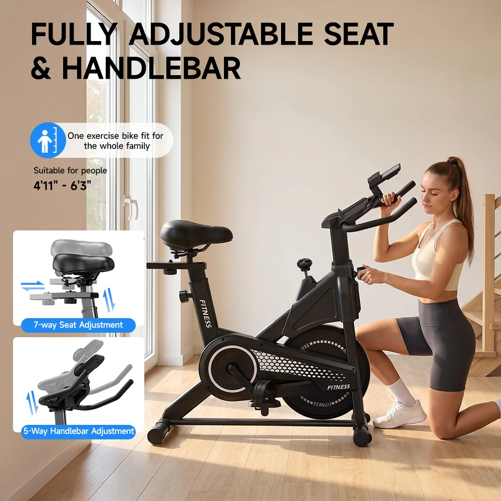 Formill DC001A & DC002A – magnetisches, stationäres Heimtrainer-Fahrrad, Indoor-Cycling-Fahrrad mit 8 kg schwerem Schwungrad, LCD-Monitor, verstellbarer Sitz und Tablet-Halterung für das Training im eigenen Fitnessraum. – Detail 15