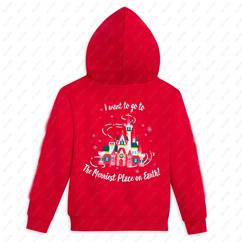 Girls Women Mickey Mouse Friends Holiday Pullover Hoodie Adults Top Casual Clothes Teenager New Year Red Sweatshirts Disney Hot