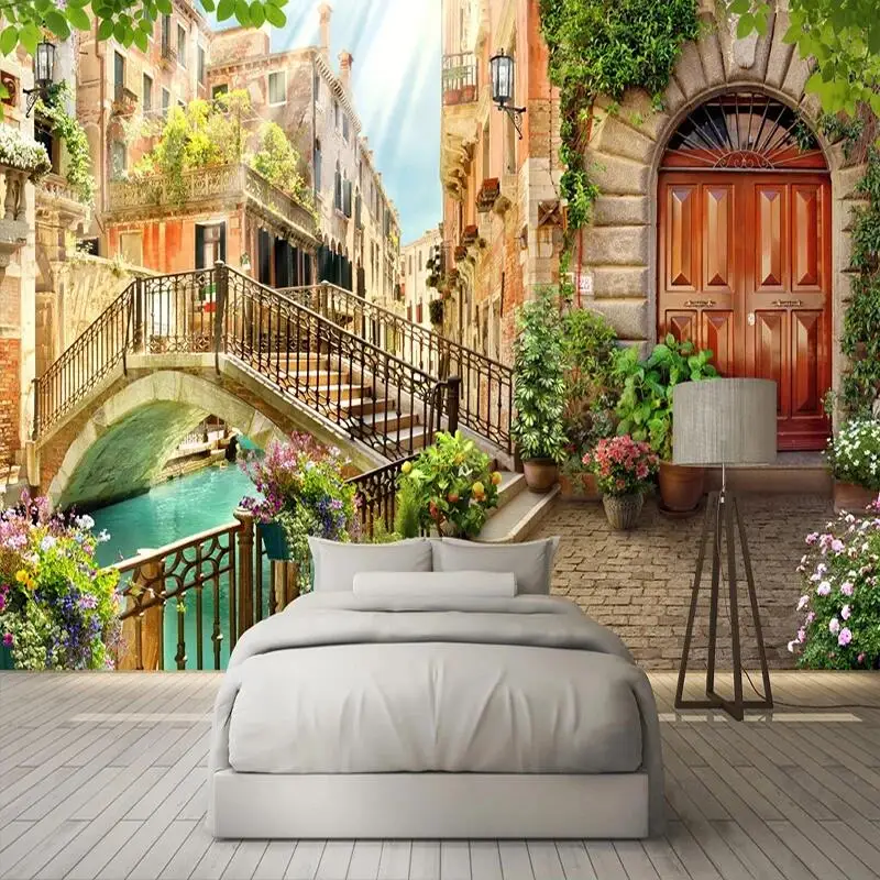 Custom Any Size 3D Small Town Landscape Photo Mural Wallpaper Home Decor Living Room Bedroom Backdrop Home Decor Papel De Parede