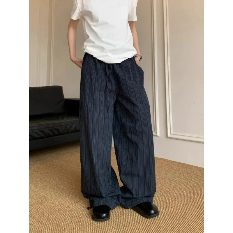 الأمريكية الرجعية كسول Sle بنطال ذو قصة أرجل واسعة الرجال النساء فضفاضة تصميم غير رسمي تحسس الرياضة السراويل الطويلة شفرة القرد خطوط عمودية #4