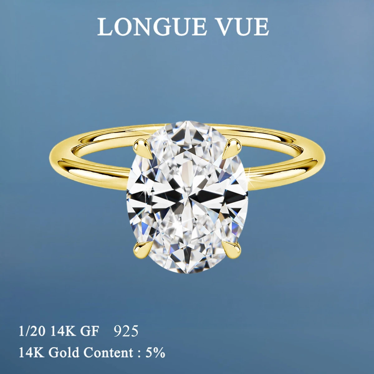 3ct Oval Moissanite Engagement Ring AU585 14K Gold Filled Solitaire Moissanite Diamond Wedding Promise Rings for Women Jewelry